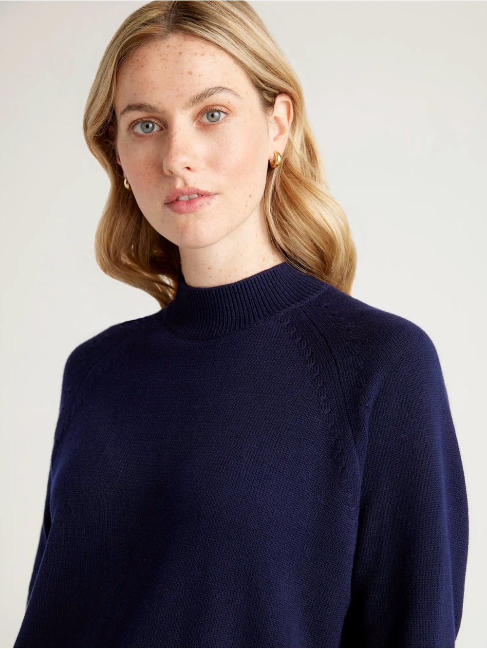 Quince Organic Cotton Mock Neck Sweater navy Size Large 713 - Picture 2 of 4